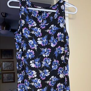 Express Black Floral Tank with Blue, Purple & White Blooms